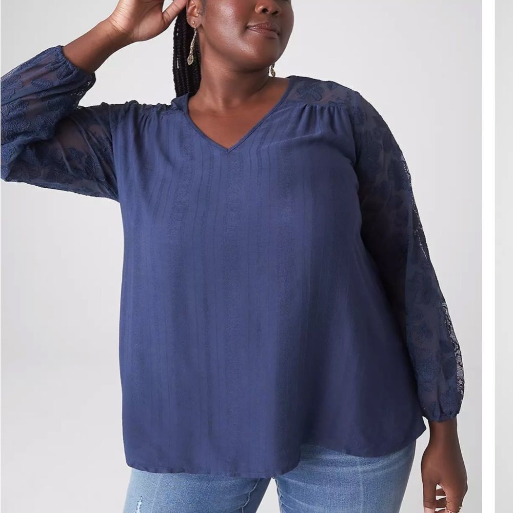 Lane Bryant Classic Long Sleeve VNeck Embroide Mood Indigo Blue 30/32 NWT in pkg
